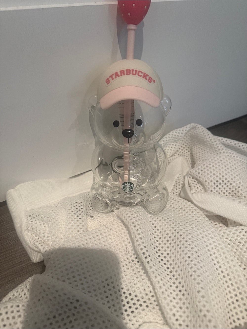 Starbucks Clear Bear Bottle with Pink Cap and Straw